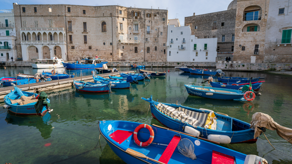 Boats in the harbor in Monopoli in Puglia, Italy