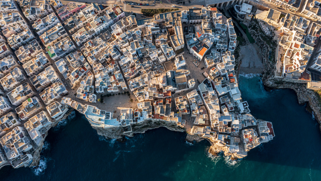 Aerial Views of Polignano a Mare in Southern Italy