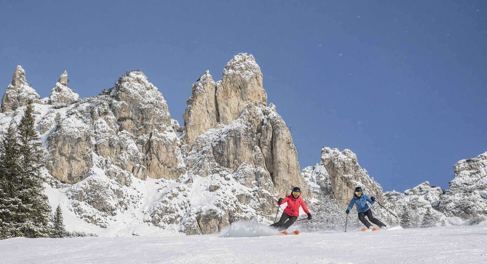 Two skiers at Dolomiti Superski